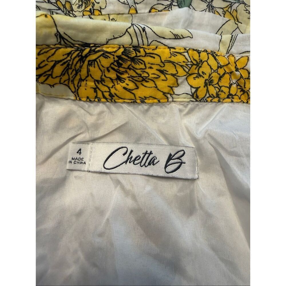 Chetta B Womens Sleeveless Floral Print Button Front A Line Dress Yellow Size 4 - Picture 4 of 7